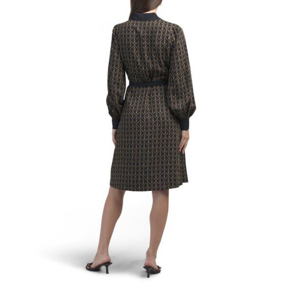 ELIE TAHARI Navy Long Sleeve Collared Button Down Midi Dress - Picture 2 of 2